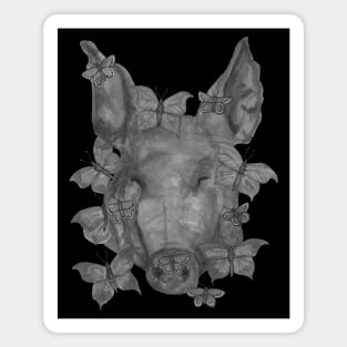 Black and white pig head with butterflies Magnet